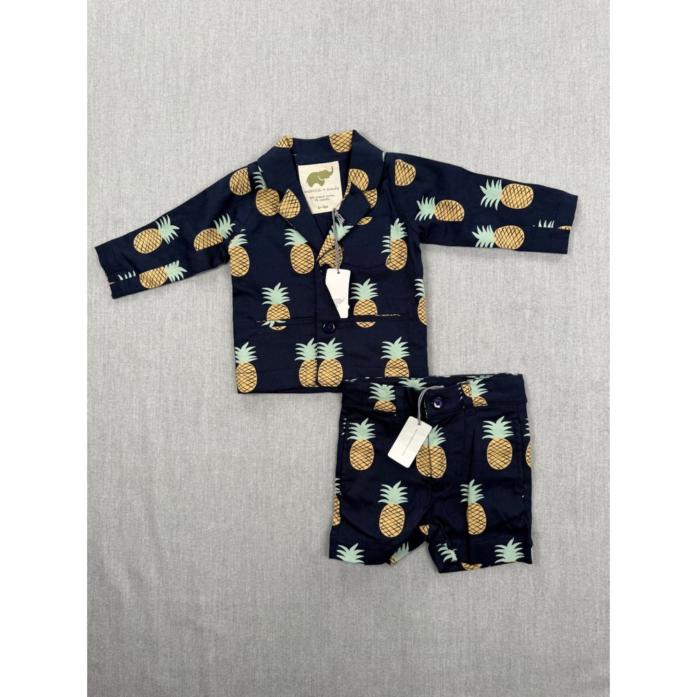 Monica + Andy Kids Navy Pineapple Blazer and‎ Shorts Set 6-9M Organic Cotton